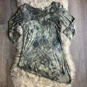 Zen Knits green tie dye asymmetrical tunic top rayon made in India Small